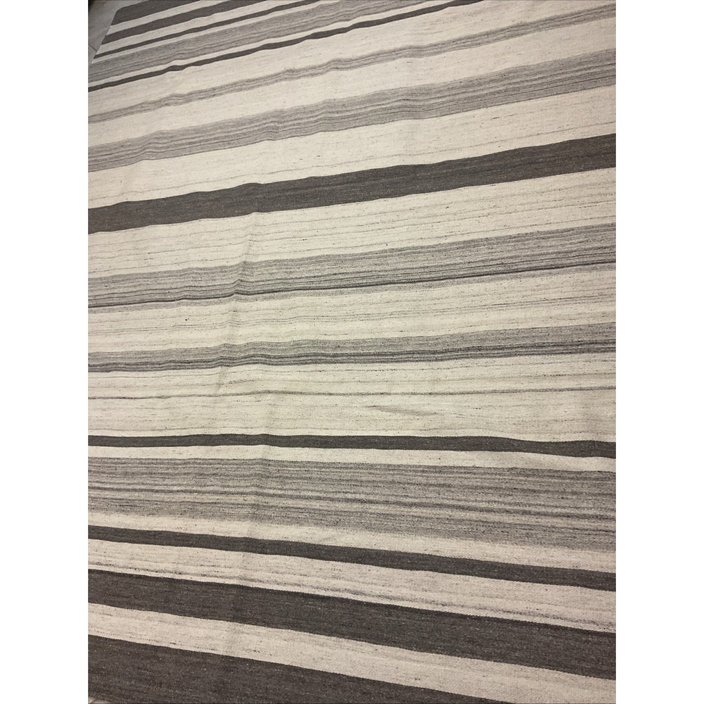 Ben Soleimani Restoration Hardware Rug 8x10 Brown Gray Striped Wool Flat Weave